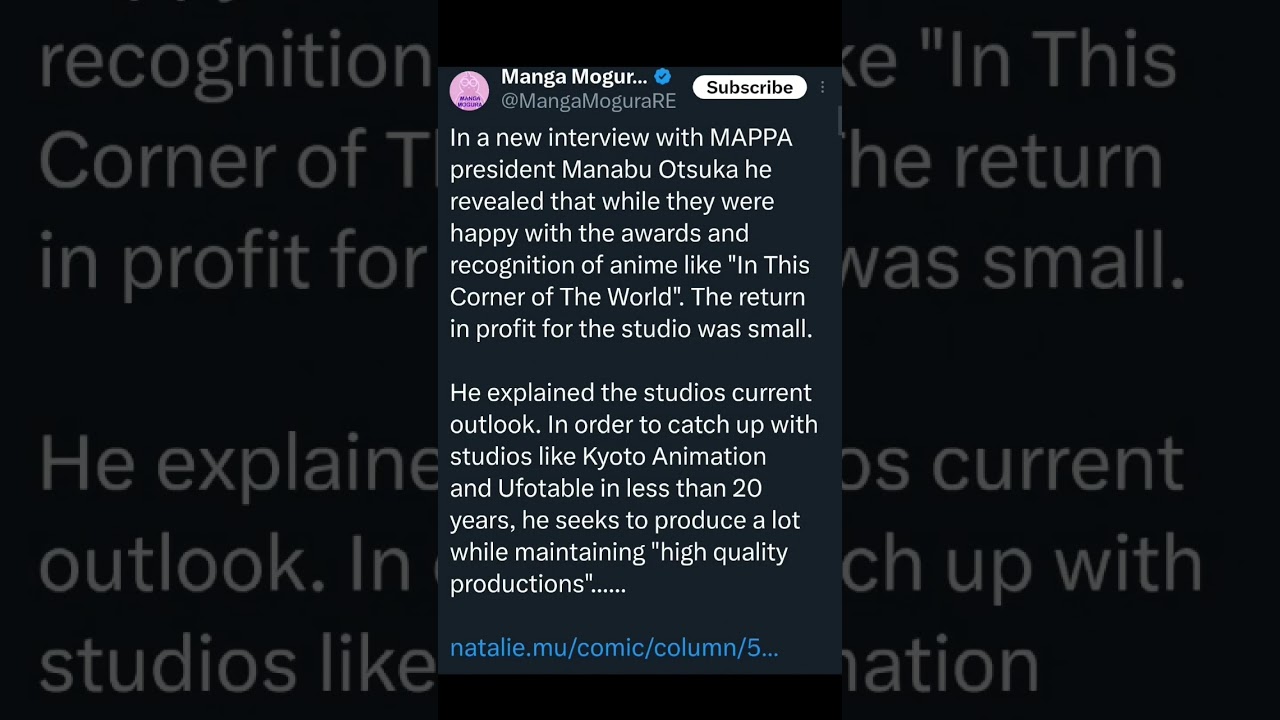 Mappa wants to be like these two anime studios 