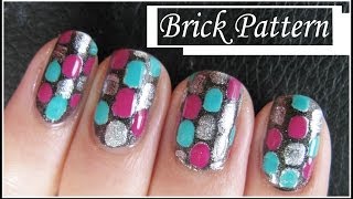 EASY BRICK PATTERN NAIL ART DESIGN | FREE HAND NAILS TUTORIAL BEGINNERS SIMPLE DIY