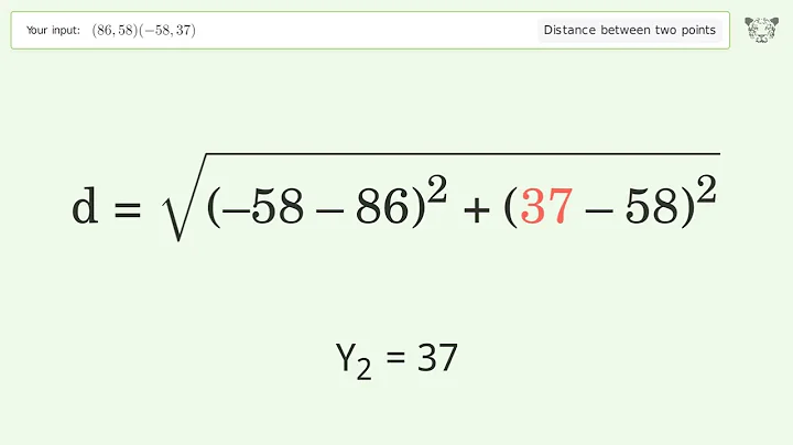 Find the distance between two points p1 (86,58) and p2 (-58,37): Step-by-Step Video Solution