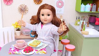 Baby doll cooking healthy breakfast with food toys! Play Toys collection stories for kids