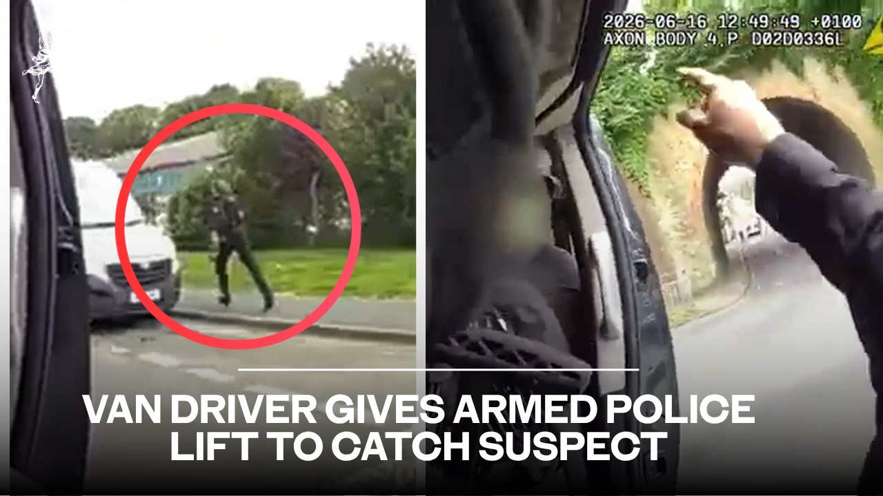 Moment van driver helps armed police catch fleeing suspect