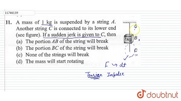 A mass of 1kg is suspended by a string A. Another string C is connected