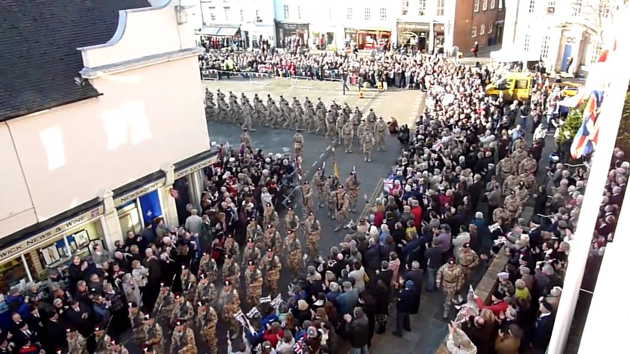 The Royal Regiment of Fusiliers parades through Warwick town centre