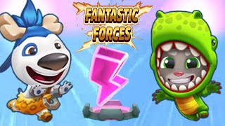 Talking Tom Gold Run Fantastic Forces event Dino Tom vs Stone age Hank vs Roy Raccoon Gameplay screenshot 2