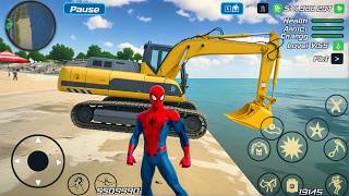 Rope Frog Ninja Hero Strange Gangster - Construction Excavator at Beach - Android Gameplay screenshot 2
