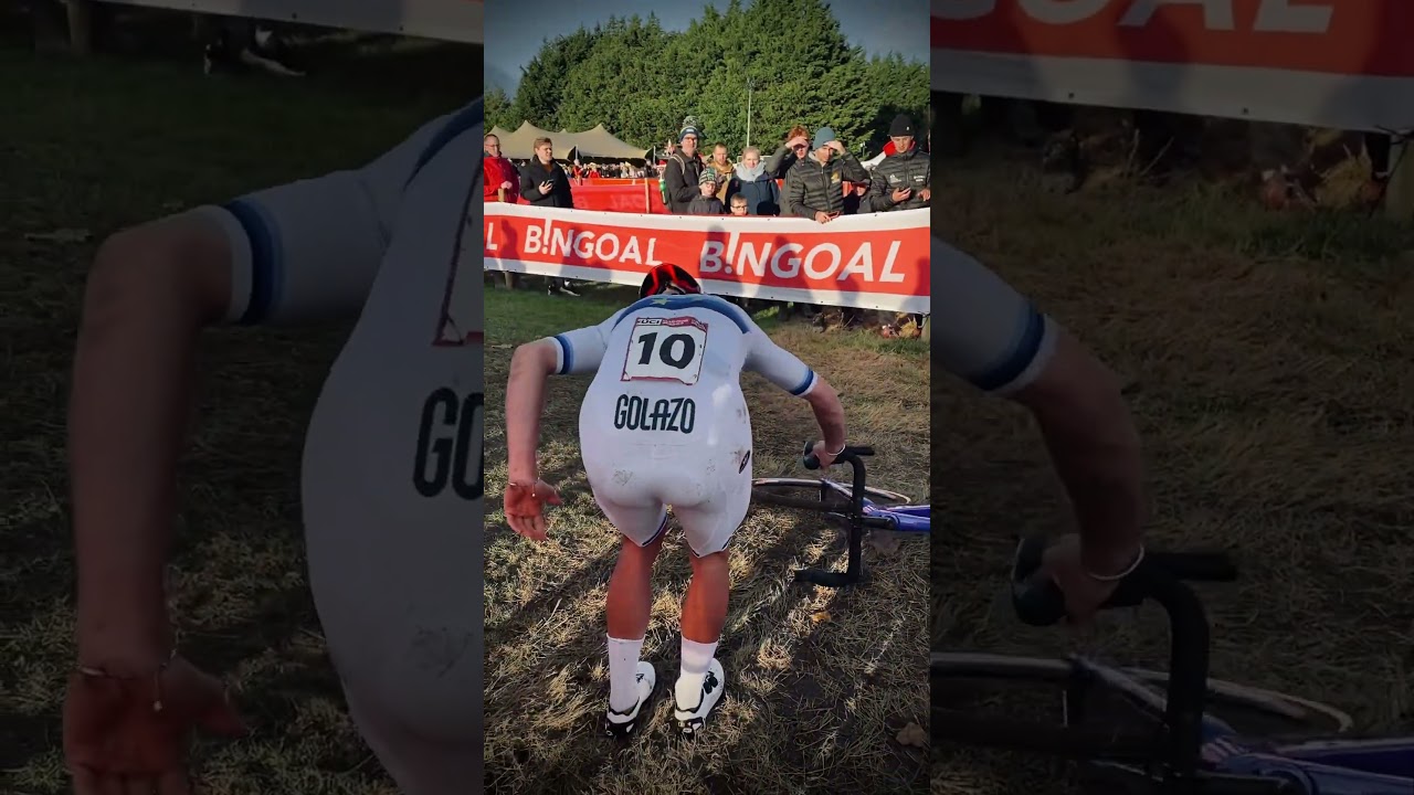 Thibau Nys recovery after crash at Dublin UCI World Cup cyclocross race.