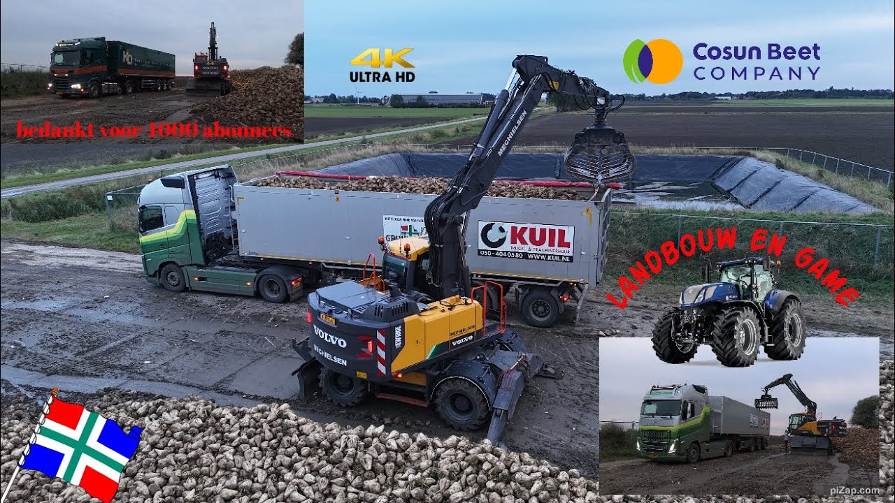 suikerbieten laden Volvo EW180E  MECHIELSEN .bedankt voor 4000 abonnees / OOST GRONINGEN FARMERS 4K