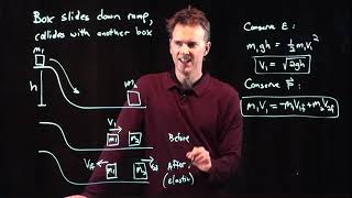 Box Slides Down Hill and Collides with Another Box | Physics with Professor Matt Anderson | M11-08