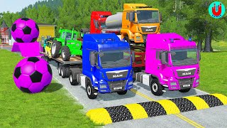 Double Flatbed Trailer Truck vs Speedbumps Train vs Cars | Tractor vs Train Beamng.Drive 017 screenshot 5