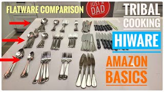 Flatware Comparison on 3 Top Selling Sets on Amazon:  Tribal Cooking, HIWARE, Amazon Basics