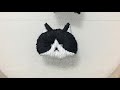 【猫刺繍】黒白猫×ドットリボン