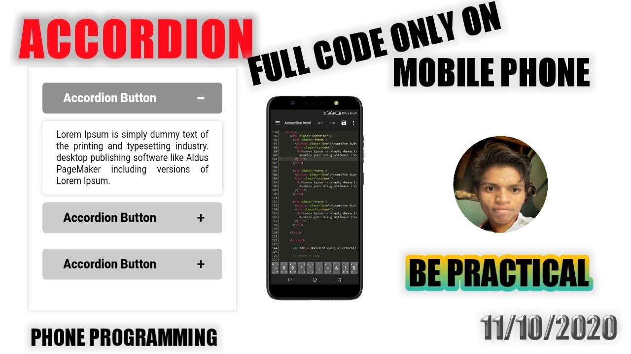 Accordion Html Css and simple Javascript (full code only on mobile ...