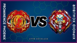 PROMINENCE PHOENIX.Tp.MUn-10 vs XIPHOID XCALIBUR.Xn.Sw’-1 | ON REAL LIFE BEYBLADE STADIUM