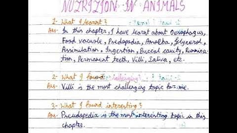 CLASS 7, SCIENCE CHAPTER- 2, NUTRITION IN ANIMALS, LEARNERS DIARY