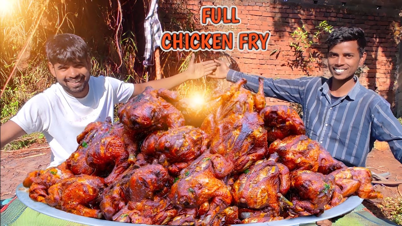 FULL CHICKEN FRY Crispy Whole Chicken Fry Recipe Making & Eating