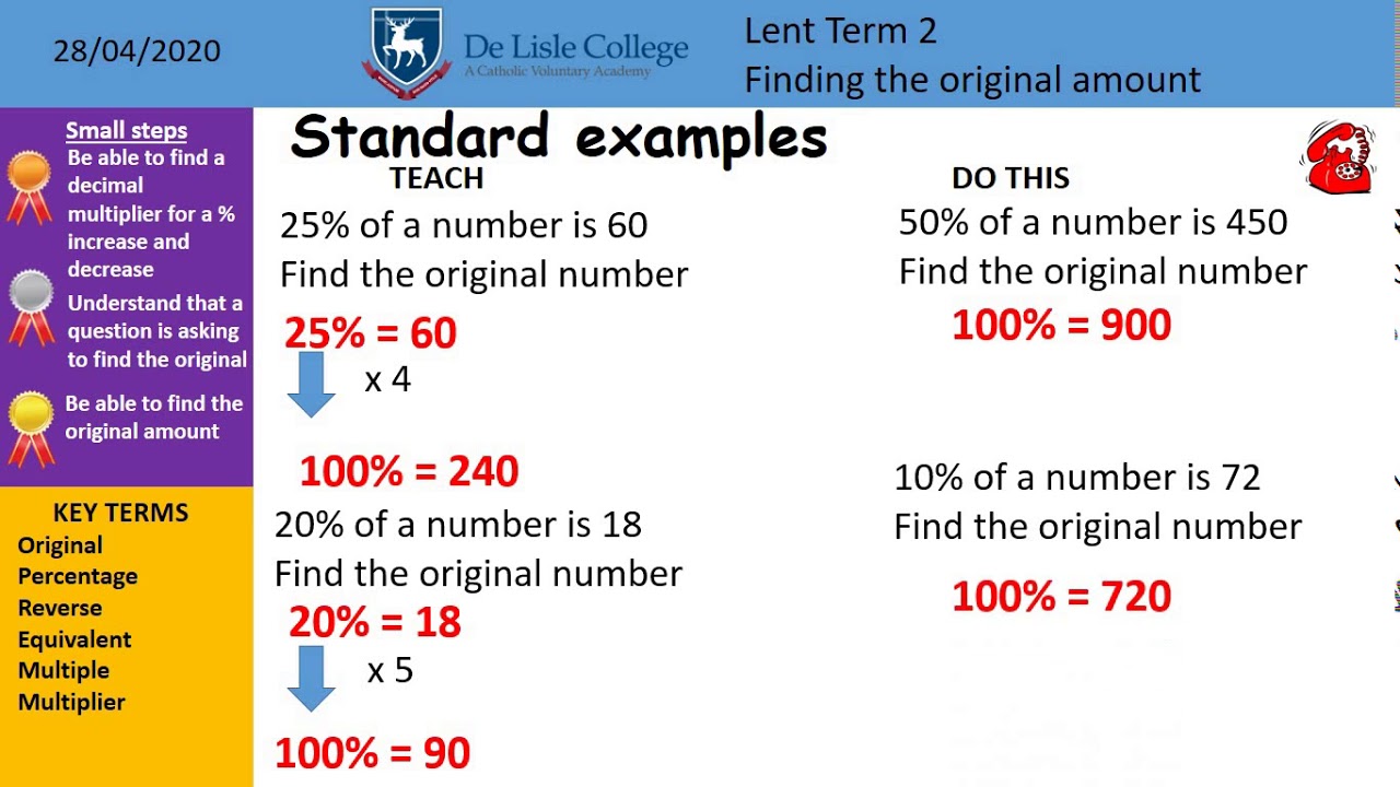 Topic 11 Find The Original Amount Given A Percentage Less Than 100 