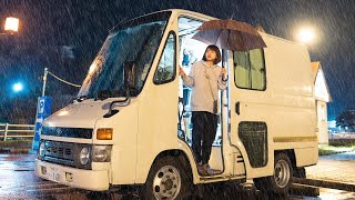 Rain Car Camping with Vintage Delivery Van