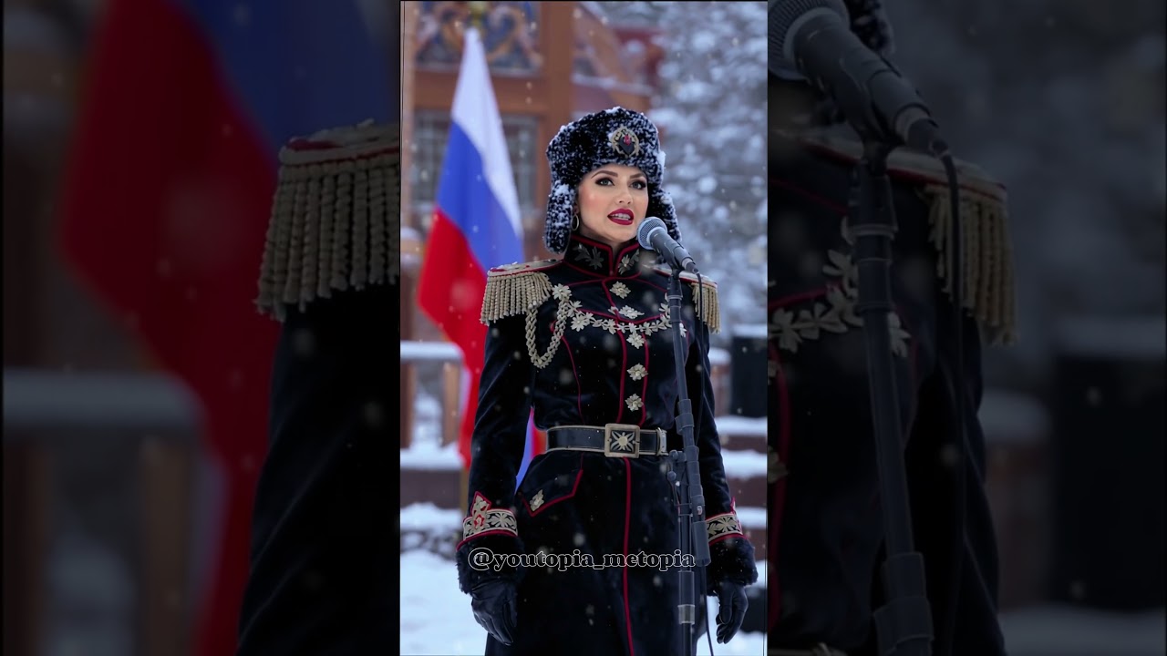 Красивая женщина-солдат поёт «КАТЮШУ» во время учений в снегу 