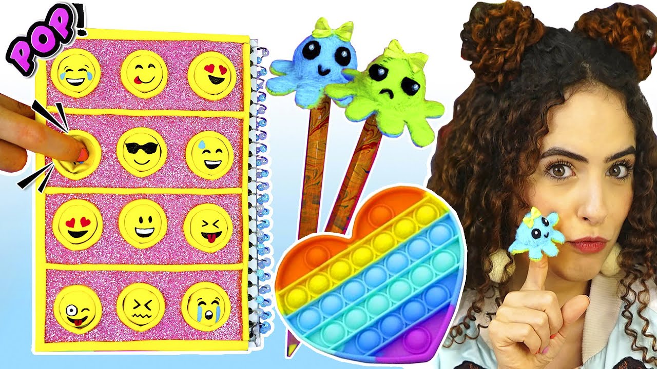 DIY FIDGET TOYS no MATERIAL ESCOLAR: Caderno POP IT, mini POLVO BIPOLAR e + | Paula Stephania