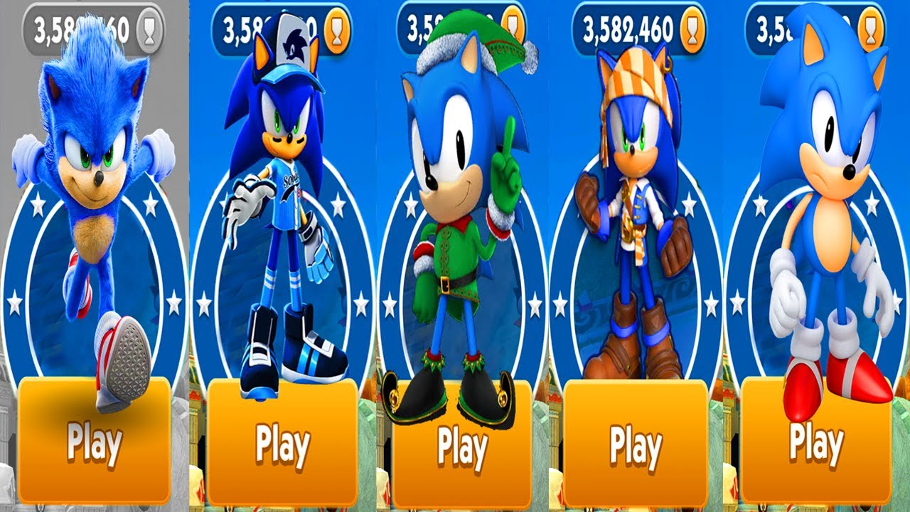 Sonic Dash Gameplay All Blue Pirate Sonic vs Elf Classic Sonic vs