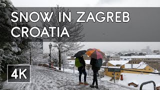 Walking Tour: Snowy Winter Day in Zagreb, Croatia - 4K UHD Virtual Travel