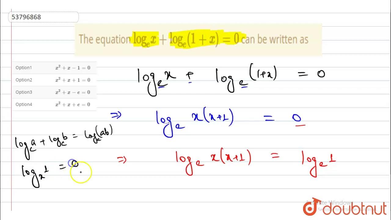 the-equation-log-e-x-log-e-1-x-0-can-be-written-as-youtube