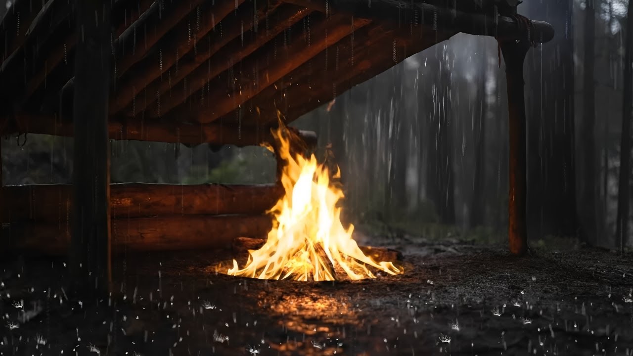 Rain & Campfire in a Misty Night | Relaxation & stress reduction