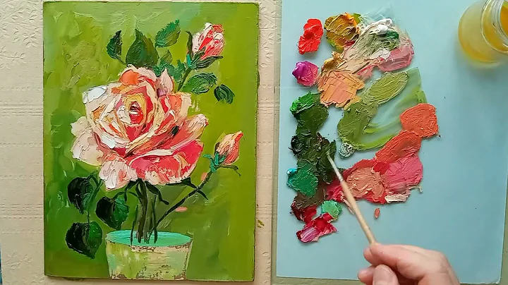 Rose flower oil painting. How to paint a roses. Rose painting step by step. Fine arts.