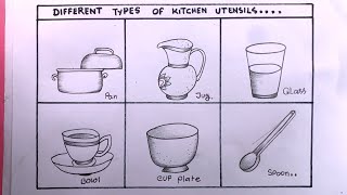 Drawing Kitchen Utensils/How To Draw Types Of  Kitchen Utensils/Types Of  Kitchen Utensils Drawing