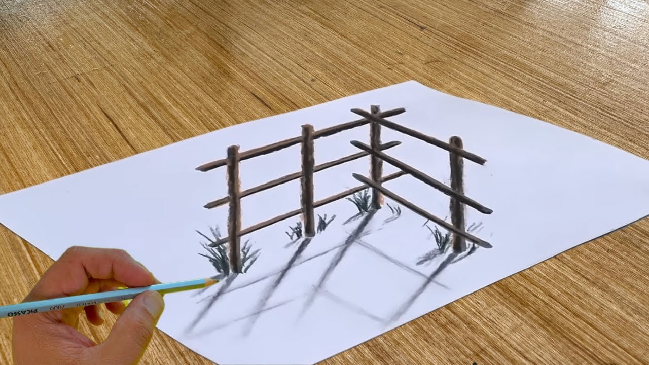 easy-art-3d-drawing-wooden-fence-how-to-draw-3d-youtube