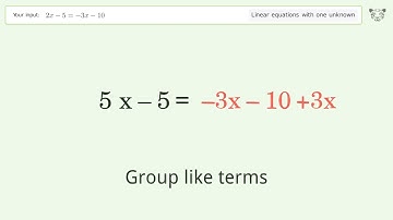 Solve 2x-5=-3x-10: Linear Equation Video Solution | Tiger Algebra