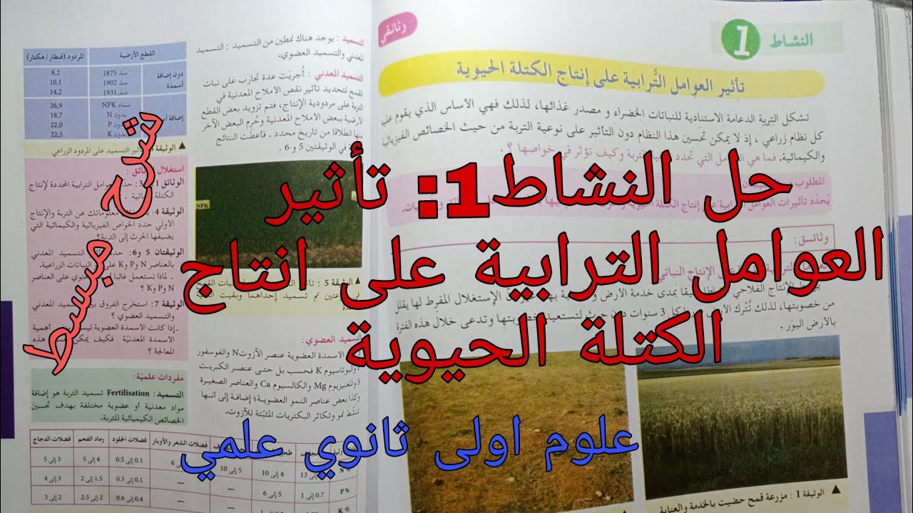 تأثير العوامل الترابية على انتاج الكتلة الحيوية /علوم طبيعية اولى ثانوي علمي