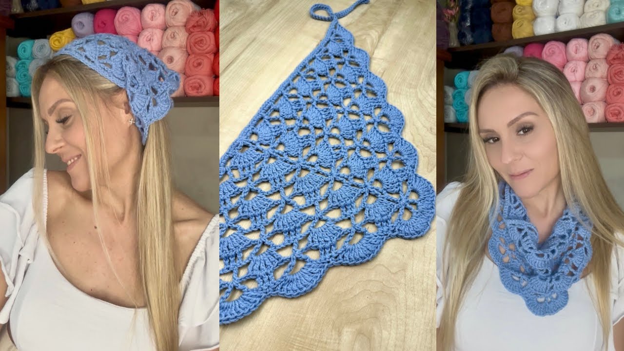 Como fazer uma bandana de croche / Lenço de croche / Crochet bandana #tendencia #crochet