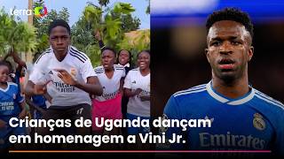 A group of children from Uganda dance in tribute to Vini Jr. after a racism incident.