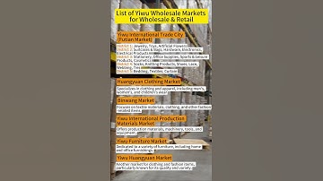 List of Yiwu Wholesale Markets for Wholesale & Retail