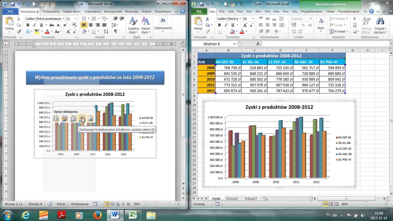 Wykres z Excela do Worda. YouTube