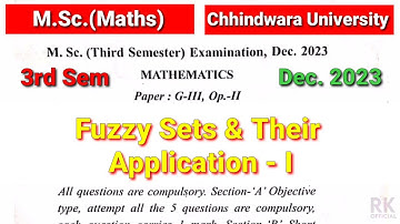 M.Sc.(Maths) 3rd Sem || Fuzzy Sets & their Application– I  / Dec 2023 / Previous year question paper