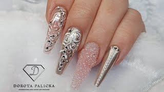 Coffin Nails trends. Swarovski pixie nail art. Nails trends. Crystals nails trenď. Chrome nails