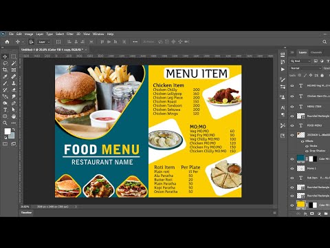 Photoshop Tutorial || Restaurant Food Menu Card Design Design in Photoshop || A4 Size Design