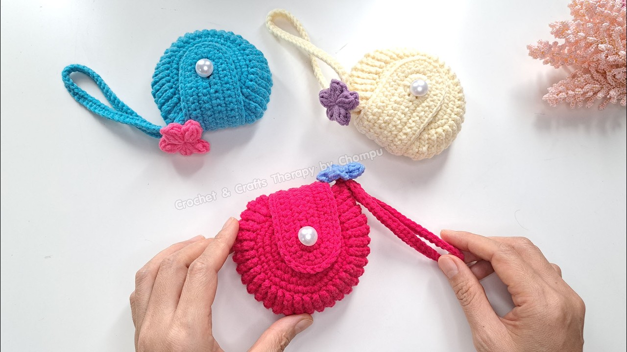 Вязаный крючком маленький кошелек для монет своими руками | Урок по вязанию мешочка в виде печень...