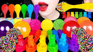 ASMR RAINBOW DESSERTS *EDIBLE SPOONS, BEAR CANDY, GIANT JELLY 무지개 디저트 *먹는 숟가락 코하쿠토 EATING MUKBANG 먹방