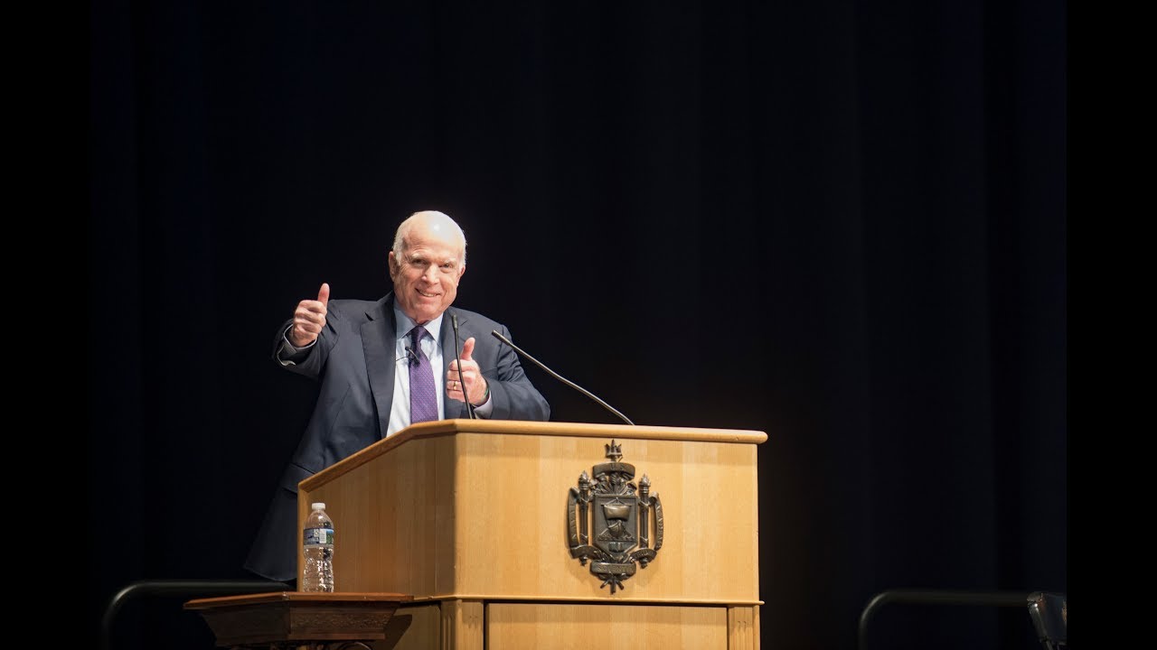 Senator John McCain speaks to USNA Midshipmen
