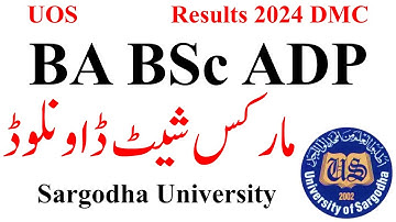 BA BSc ADP Results 2024 UOS | ADP Result 2024 DMC | ADA ADS ADC Result Detailed Marksheet UOS 2024