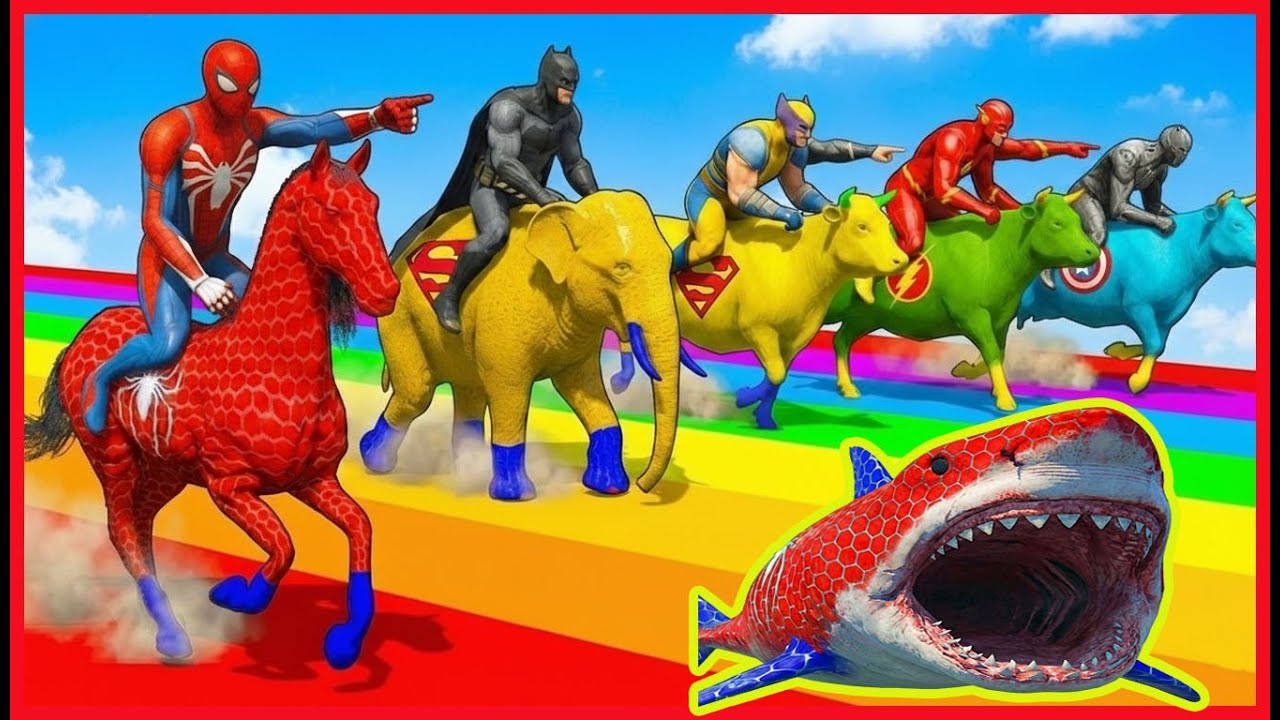 مغامرة الرجل العنكبوت Spider-Man Batman Iron Man Super Cow Game GTA 5 Superhero Rescue Mission.