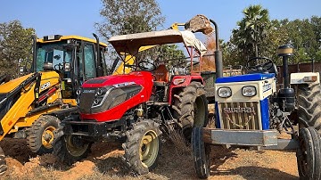 JCB 3DX Backhoe Loader Loading Red Mud In Swaraj And Solis 4wd Tractor Trolley | Jcb 3DX Dozer