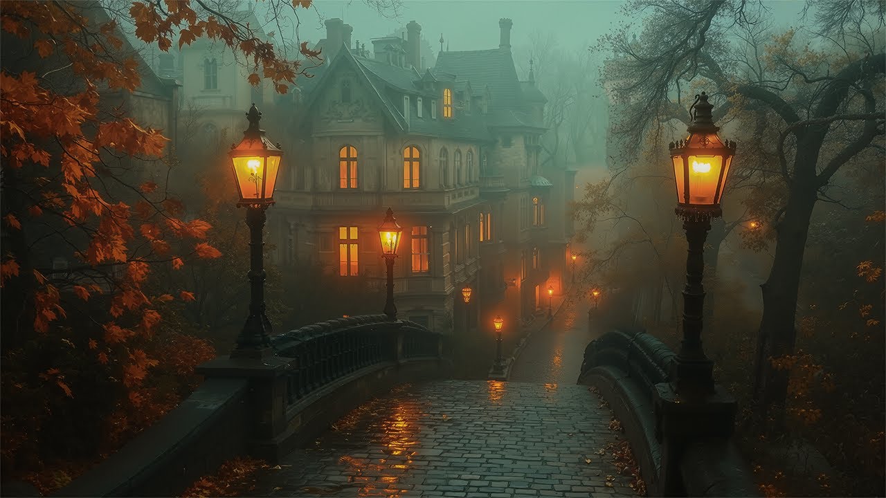 Misty Autumn Gothic Streets | Melancholic Piano & Cello with Rain | Dark Academia Vibes