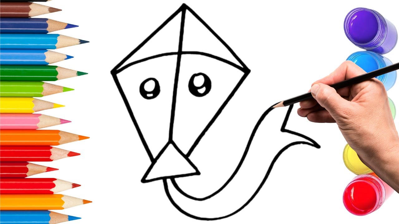 How To Draw cute kite Drawing, Painting & Coloring For Kids and Toddlers_ Child Art 🐋🌈