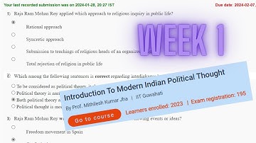 Introduction To Modern Indian Political Thought  Week 1 Assignment Solutions || NPTEL || Jan 2024