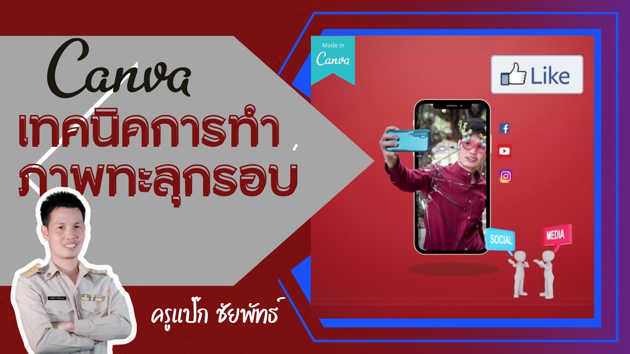 กราฟฟิกคน  2022 New  #Canva เทคนิคการสร้างภาพกราฟฟิกแบบตัวคนทะลุออกนอกกรอบ ด้วย เว็ปไซต์แคนวา  #How to by Krupax