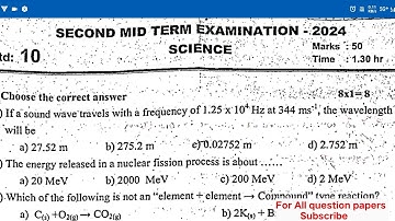 10th science 2nd midterm exam original question paper English medium 2024 Perambalur dt/model 2025